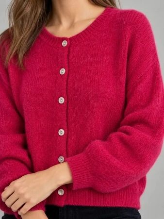 Gilet alpaga 6 boutons magenta