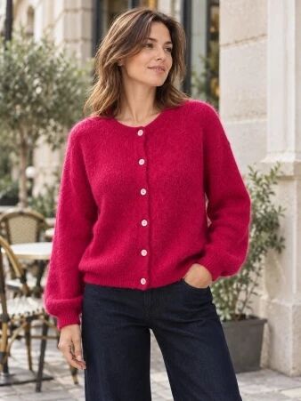 Gilet alpaga 6 boutons magenta