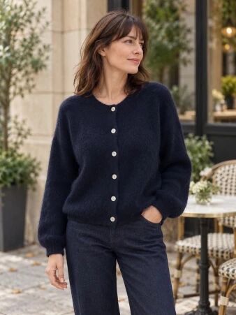 Gilet alpaga 6 boutons Marine