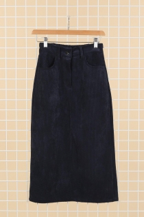 Jupe fendue velours midi marine