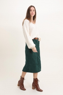 Jupe fendue velours midi vert canard