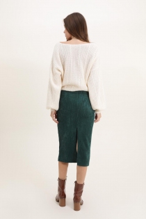 Jupe fendue velours midi vert canard