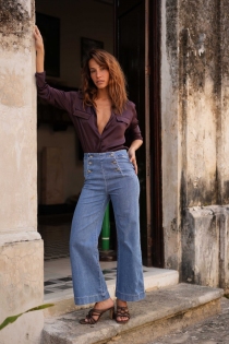Pantalon &agrave; pont Victorine denim