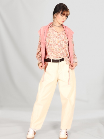 pantalon barrel Velours Epais Ecru