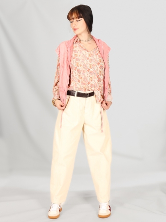 pantalon barrel Velours Epais Ecru