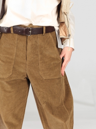 pantalon barrel Velours Epais Kaki