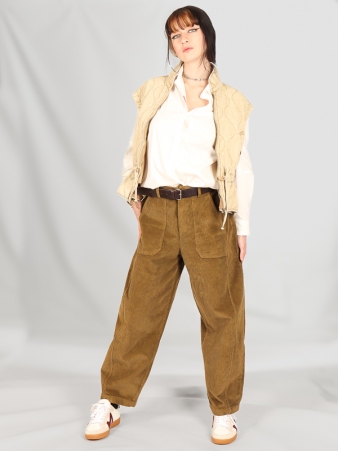 pantalon barrel Velours Epais Kaki