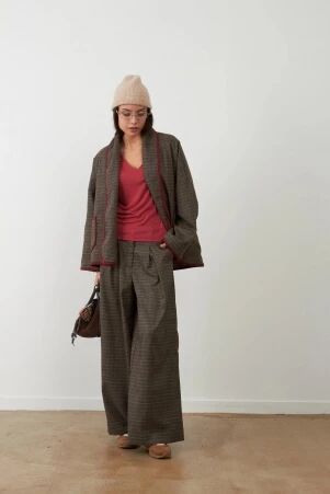 Pantalon Cindy � carreaux choco