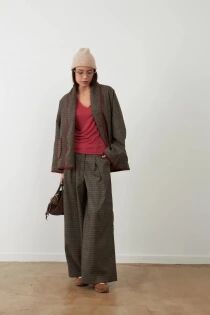 Pantalon Cindy &agrave; carreaux choco