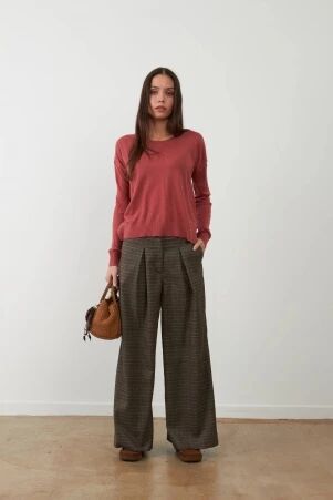 Pantalon Cindy � carreaux choco