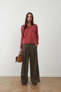 Pantalon Cindy &agrave; carreaux choco