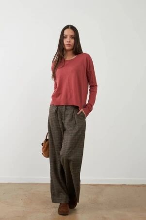 Pantalon Cindy � carreaux choco