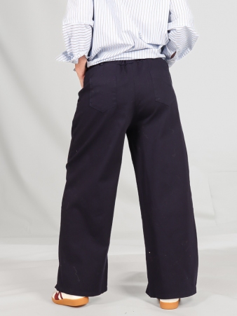 Pantalon Droit Fluide A Pince Navy