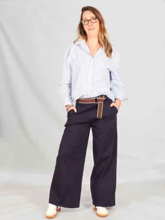 Pantalon Droit Fluide A Pince Navy