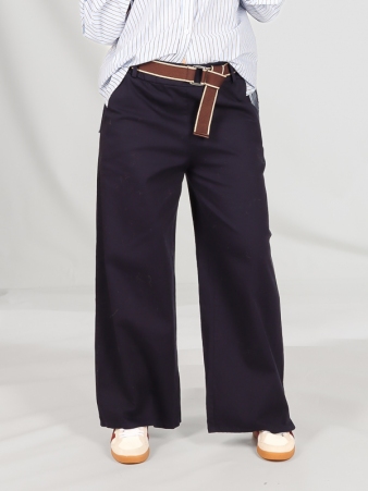 Pantalon Droit Fluide A Pince Navy