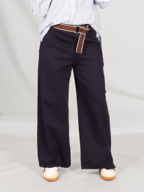 Pantalon Droit Fluide A Pince Navy