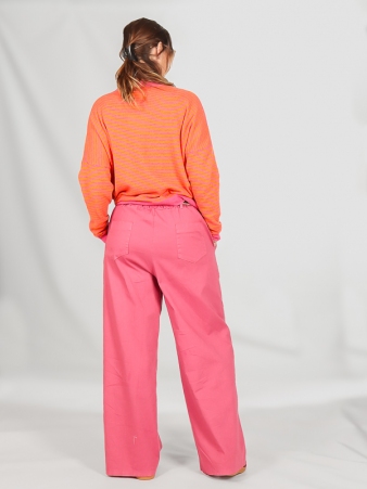 Pantalon Droit Fluide A Pince Rose oignon