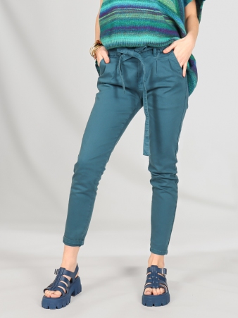 Pantalon slim ceinture bleu canard