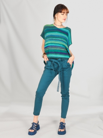 Pantalon slim ceinture bleu canard