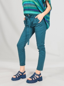 Pantalon slim ceinture bleu canard