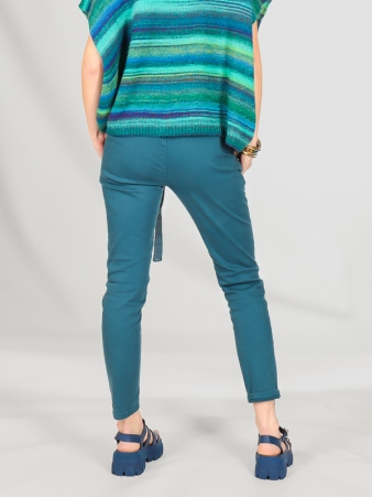 Pantalon slim ceinture bleu canard