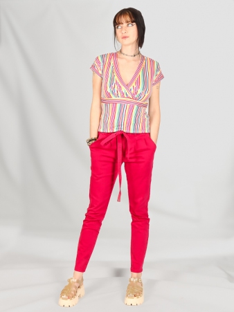  Pantalon slim ceinture Fuchsia