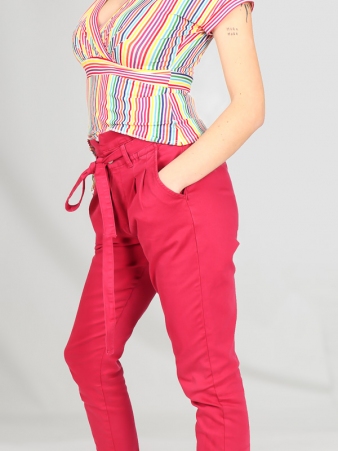  Pantalon slim ceinture Fuchsia