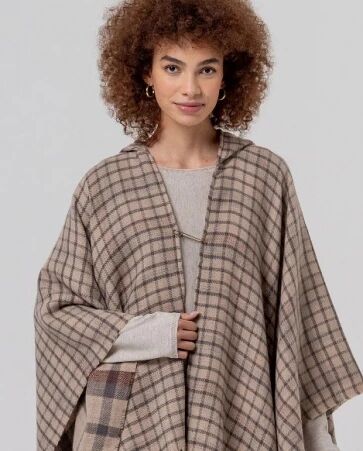 Poncho � carreaux � capuche Crudo