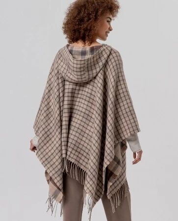Poncho � carreaux � capuche Crudo