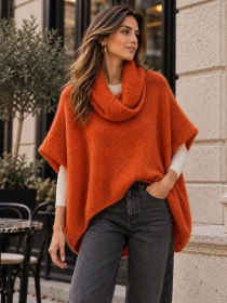 Poncho en alpaga sans manches Brique