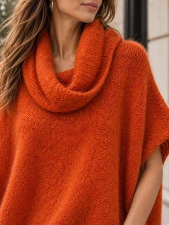 Poncho en alpaga sans manches Brique