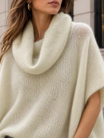 Poncho en alpaga sans manches Ecru