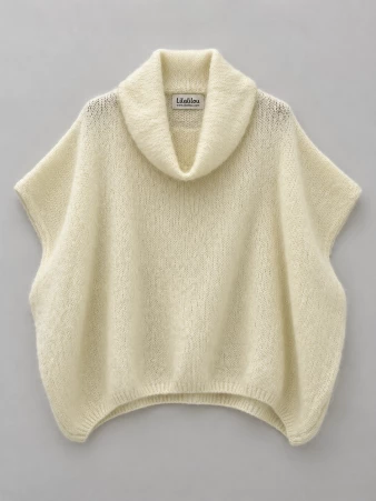 Poncho en alpaga sans manches Ecru