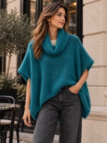 Poncho en alpaga sans manches Emeraude