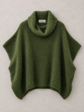 Poncho en alpaga sans manches Kaki