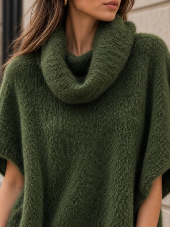 Poncho en alpaga sans manches Kaki