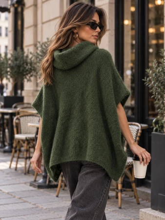 Poncho en alpaga sans manches Kaki