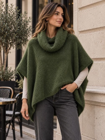 Poncho en alpaga sans manches Kaki