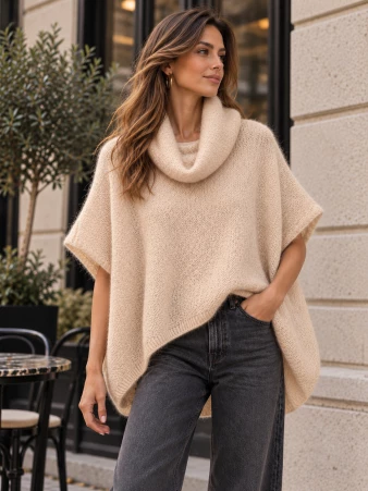 Poncho en alpaga sans manches Lin de champagne