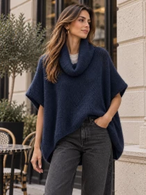 Poncho en alpaga sans manches Marine