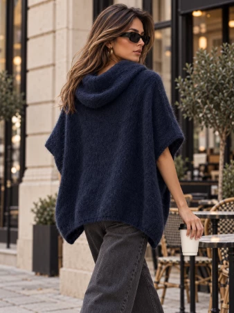 Poncho en alpaga sans manches Marine
