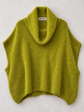 Poncho en alpaga sans manches Olive