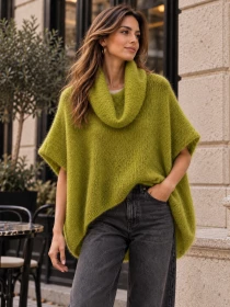Poncho en alpaga sans manches Olive