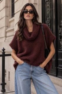 Poncho en alpaga sans manches Prune