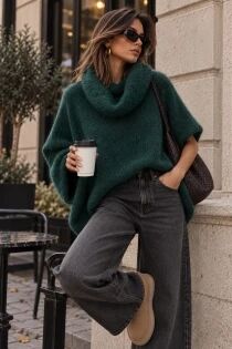 Poncho en alpaga sans manches Vert foret