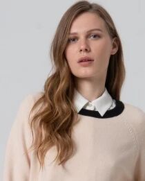 Pull &agrave; col rond avec contrastes de couleur Beige