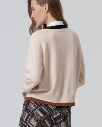 Pull &agrave; col rond avec contrastes de couleur Beige