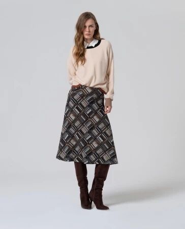 Pull � col rond avec contrastes de couleur Beige