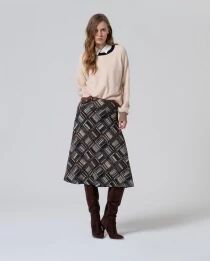 Pull &agrave; col rond avec contrastes de couleur Beige