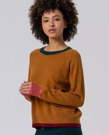 Pull � col rond avec contrastes de couleur Camel